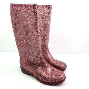 KomforMe Womens Size 6 Red Glitter Fashion Tall Rubber Rain Boots
